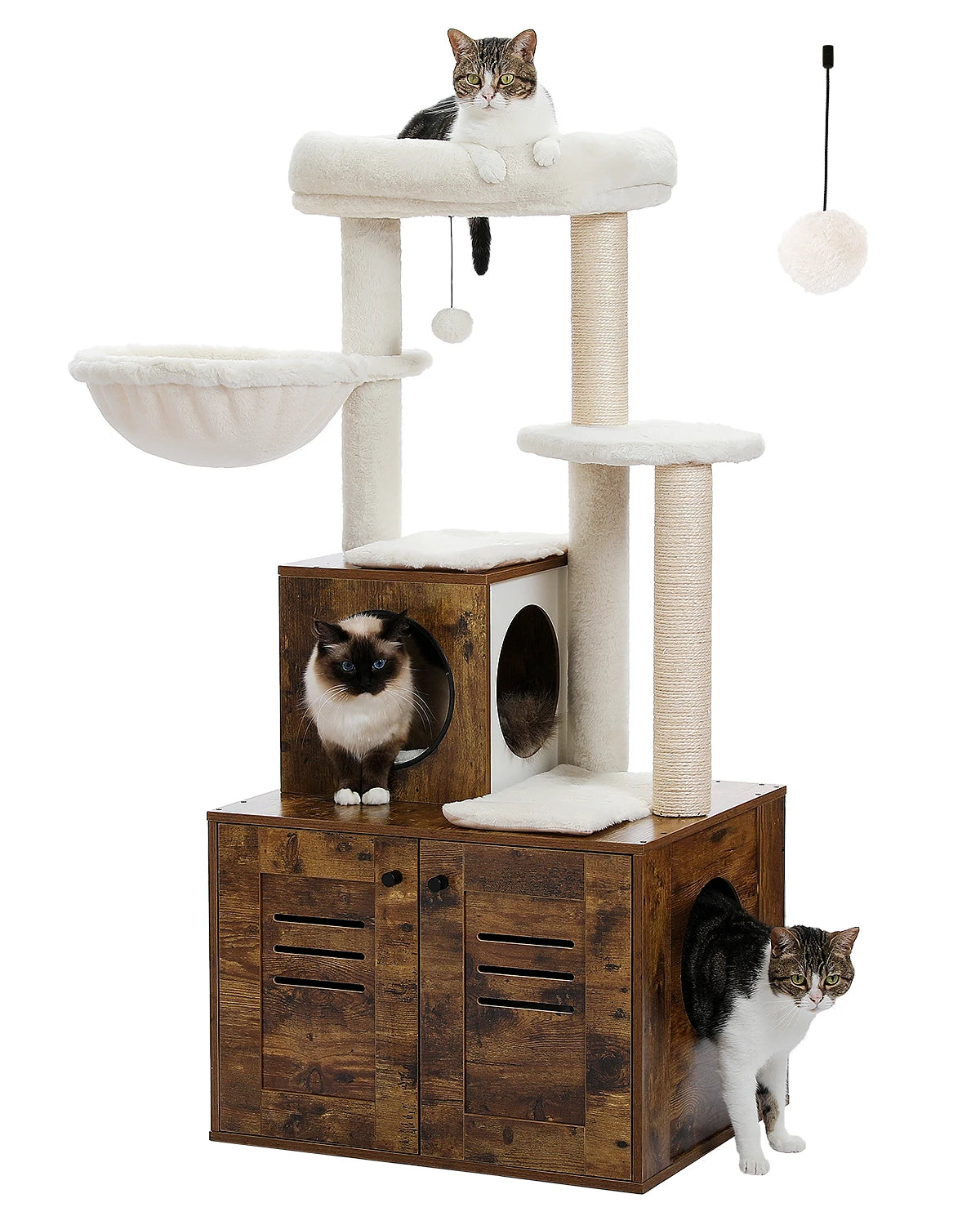 Cat Tree with Condo & Hammock & Enclosed Litter Box