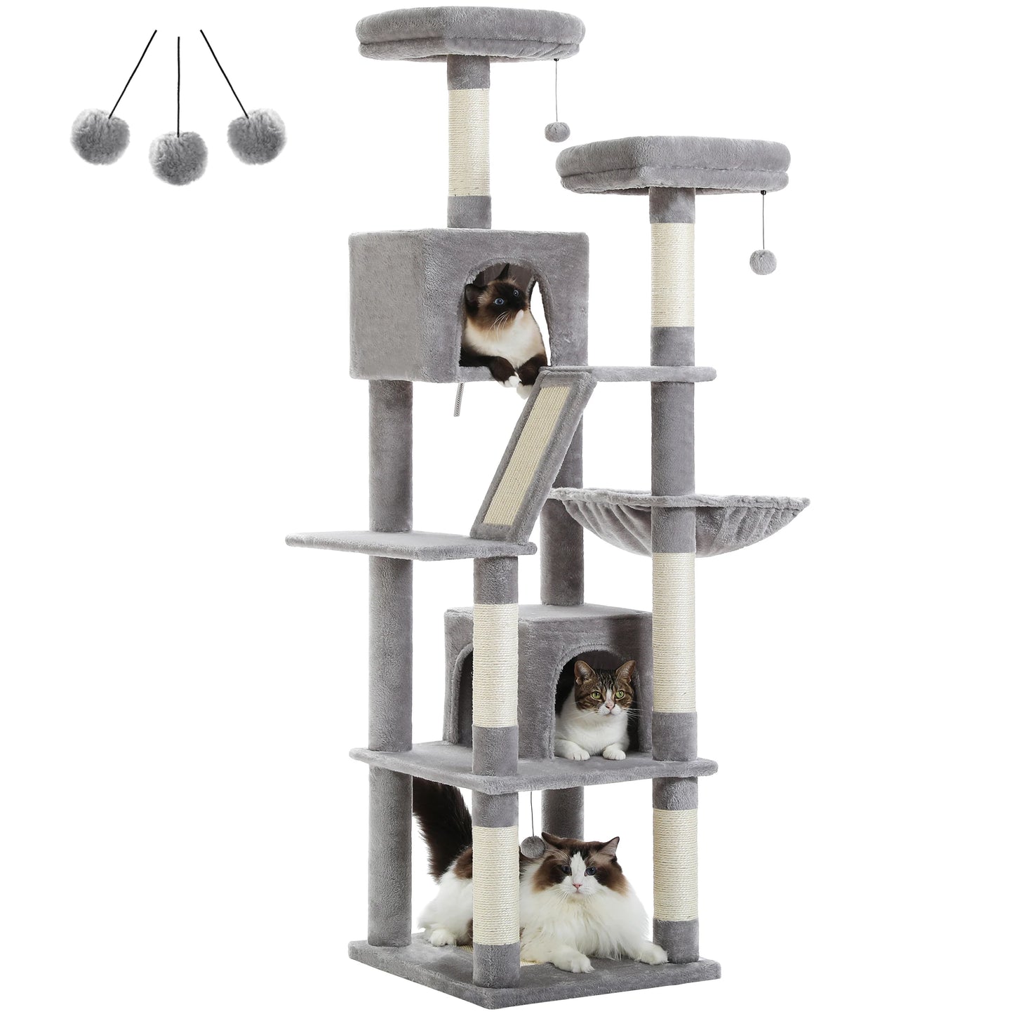 180cm Tall Cat Tree for Indoor Cats Multi-Level Scratching Post, Perches & Caves