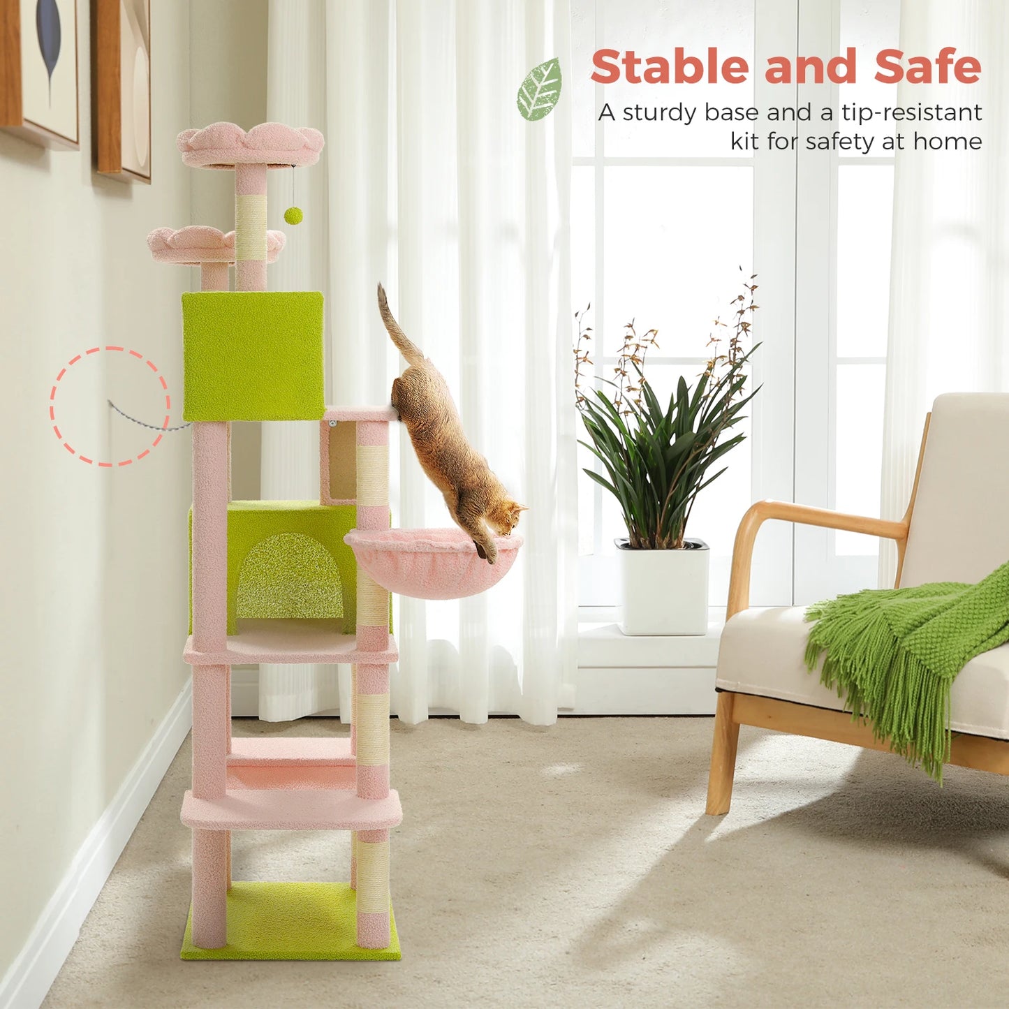 Tall Cat Tree with Large Cat Condo  Scratching Post Cozy Hammock  Tower