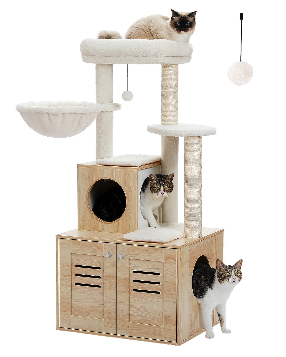 Cat Tree with Condo & Hammock & Enclosed Litter Box