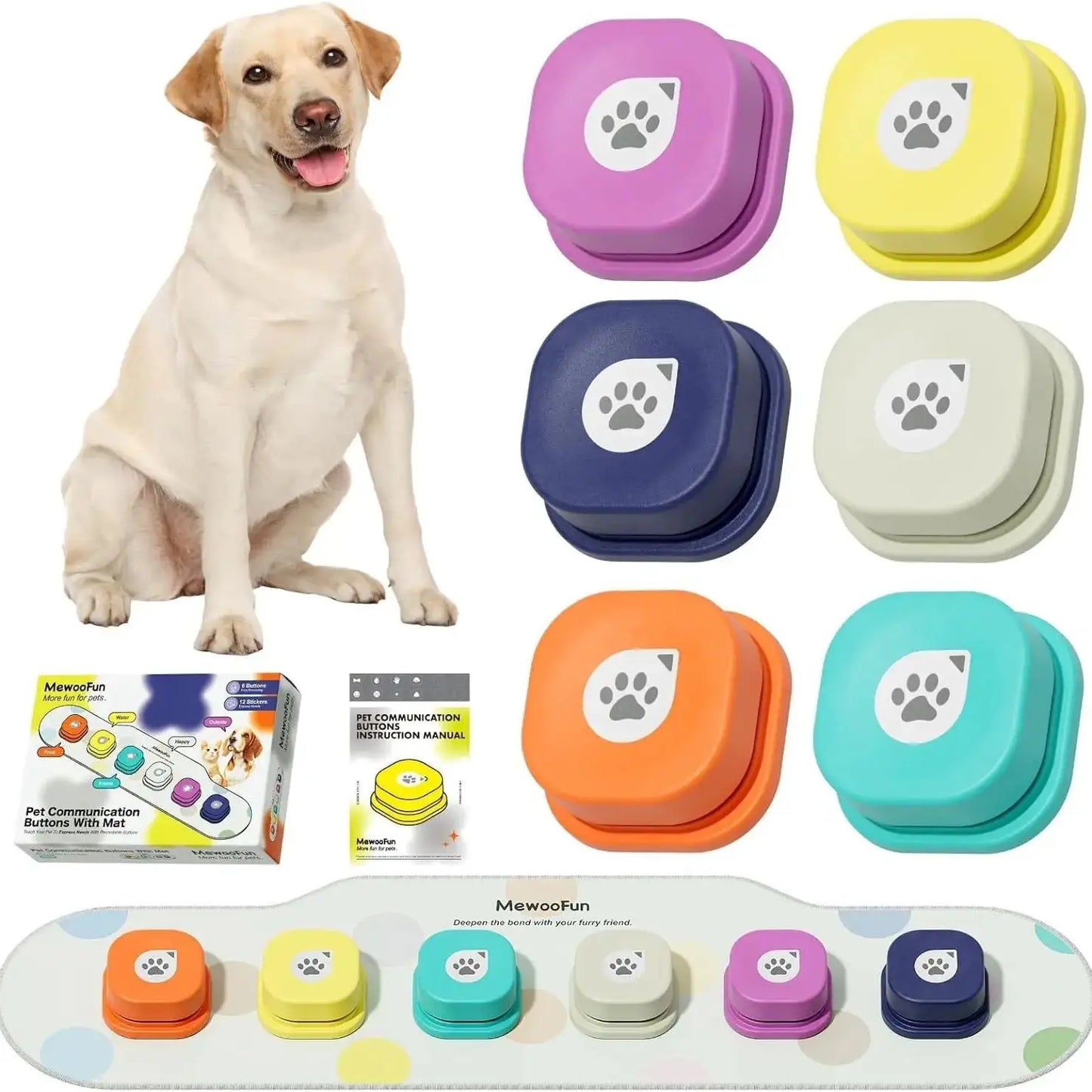 Dog Buttons Training Words Dog  Training Buttons Set 6 Packs for Communication Starter Pack with Training Manual